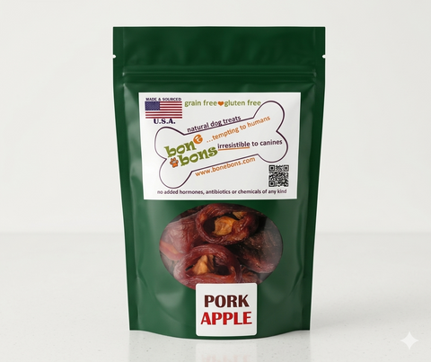 Bone Bons Pork Wrapped Apple Bites – Artisan Pork Loin & Organic Apple Dog Treats – Made in USA – 5oz Bag
