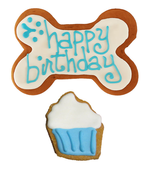 Birthday Boy Grain-Free Dog Cookie Set – Blue Iced Bone & Cupcake