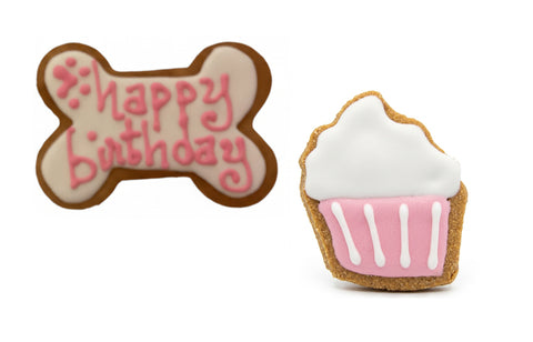 Birthday Girl Grain-Free Dog Cookie Set – Pink Iced Bone & Cupcake